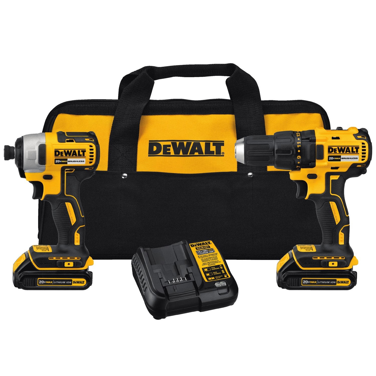 Kit combinado de 2 herramientas eléctricas sin escobillas DEWALT de 20 voltios con estuche suave (incluye 2 baterías y cargador) DCK277C2