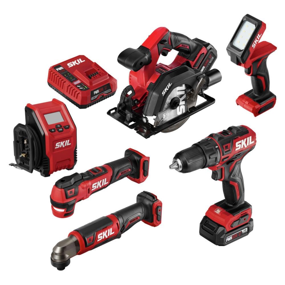 Kit de herramientas eléctricas sin escobillas SKIL PWR CORE de 12 voltios con 6 herramientas (incluye 2 baterías y cargador) CB7434-21