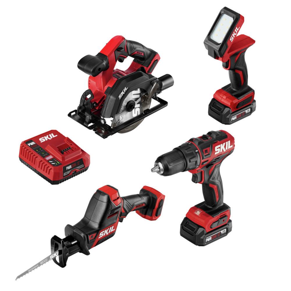 Kit combinado de herramientas eléctricas sin escobillas SKIL PWR CORE de 12 voltios con 4 herramientas (incluye 2 baterías y cargador) CB7490A-20