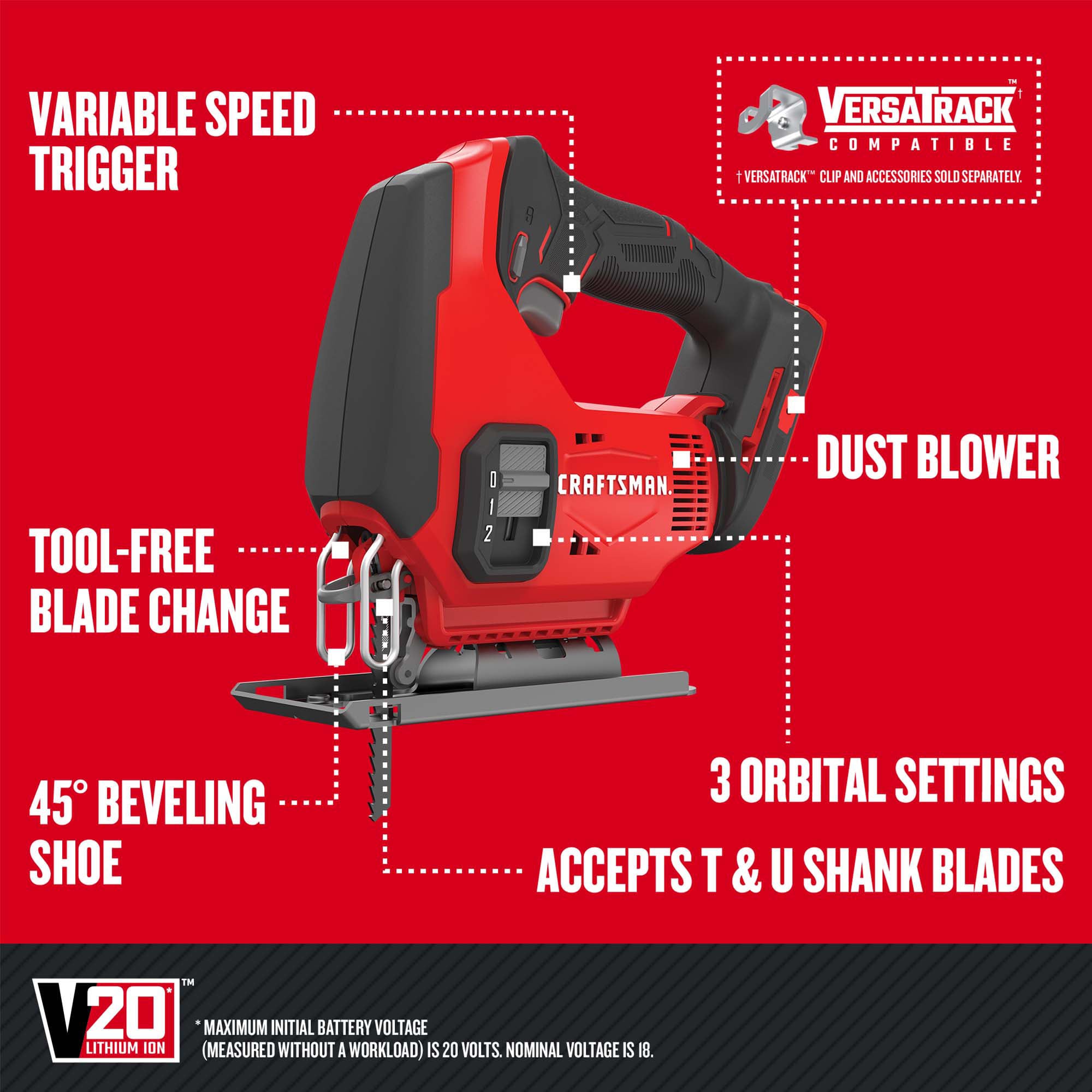 Kit combo de 8 herramientas eléctricas CRAFTSMAN V20 de 20 voltios máximo con estuche blando (2 baterías incluidas y cargador incluido) CMCK801D2.