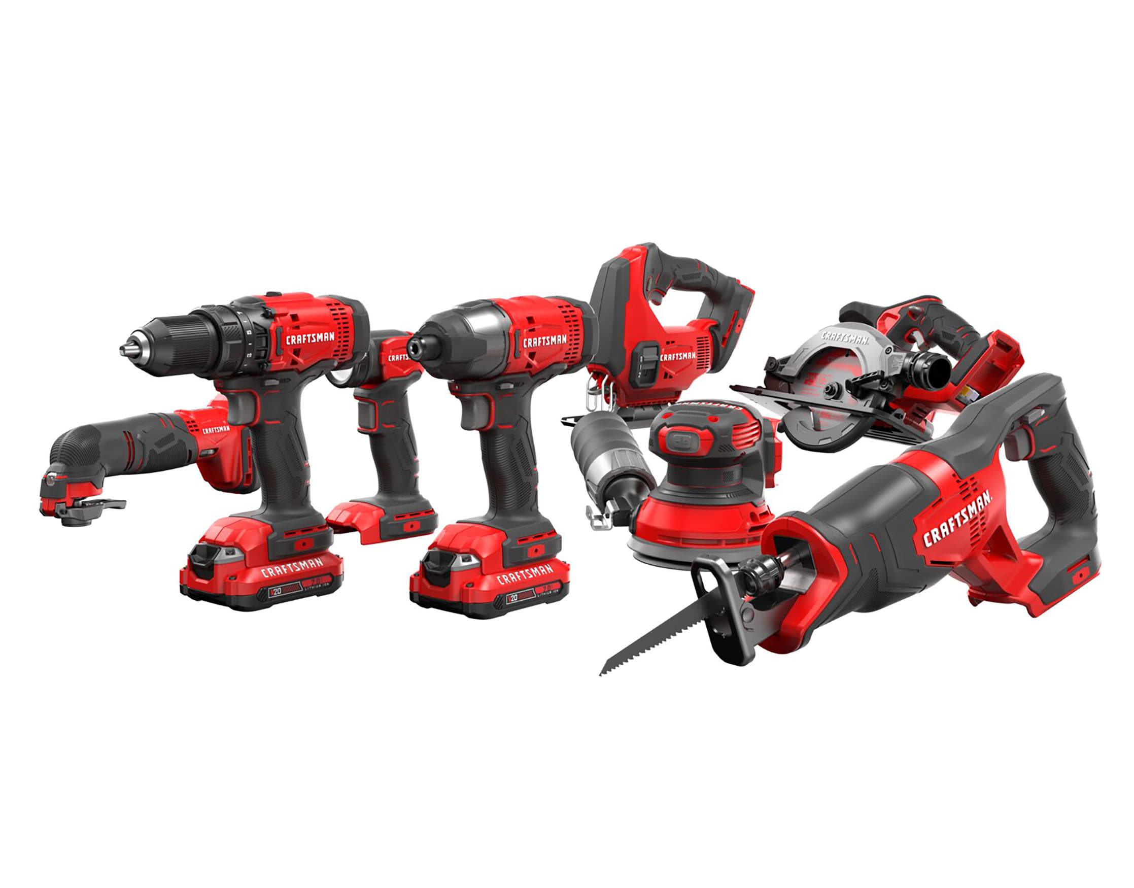 Kit combo de 8 herramientas eléctricas CRAFTSMAN V20 de 20 voltios máximo con estuche blando (2 baterías incluidas y cargador incluido) CMCK801D2.
