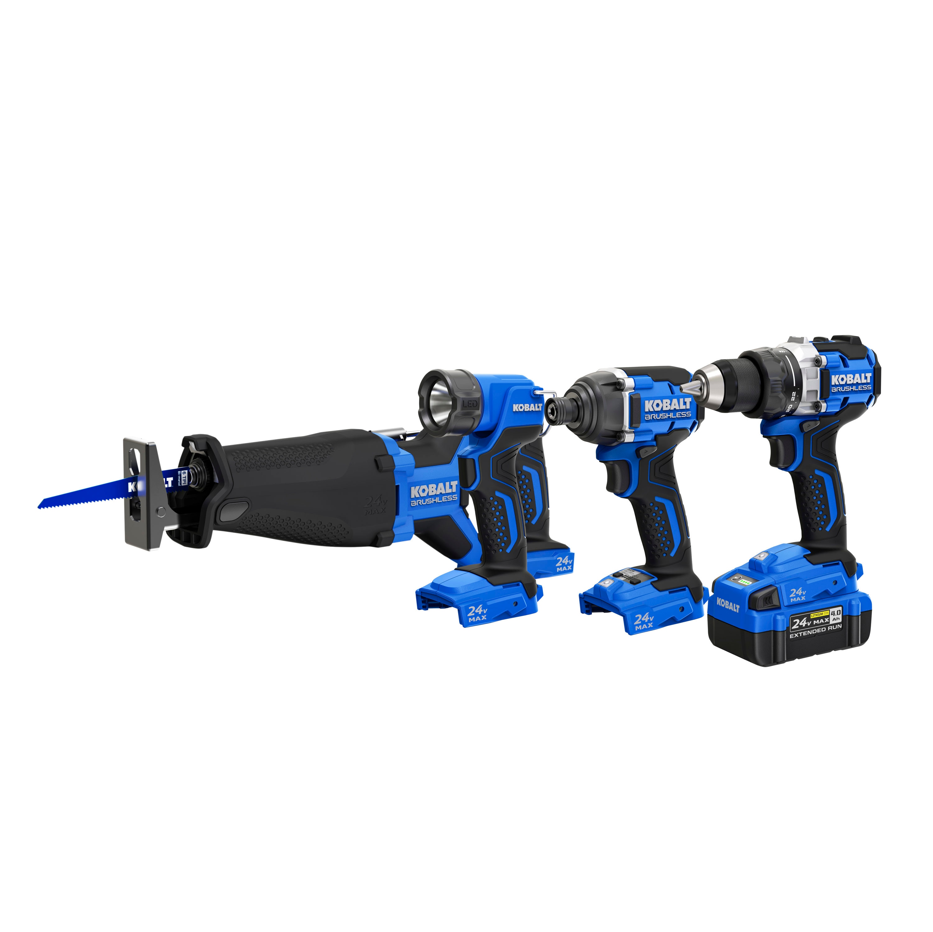 Kit Combo de Herramientas Eléctricas sin Escobillas Kobalt de 24 voltios con Estuche Suave (Incluye 1 Batería y Cargador) KLC 4324A-03