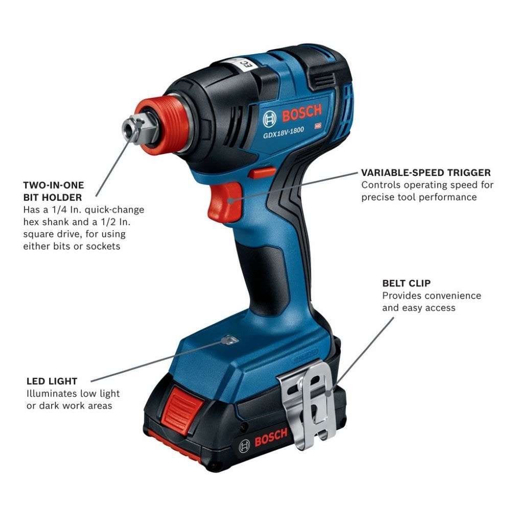 Kit de combo de 4 herramientas eléctricas sin escobillas de 18 voltios de Bosch con estuche blando (incluye 2 baterías y cargador) GXL18V-497B23