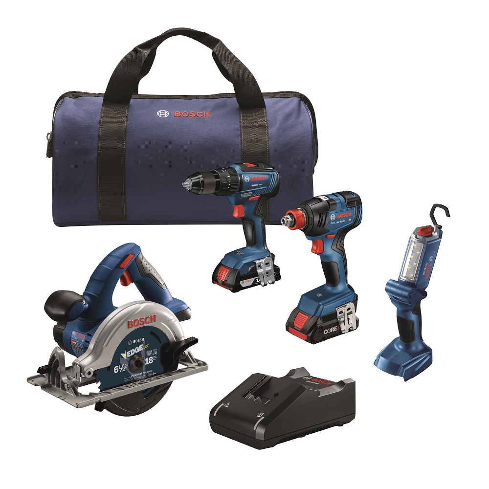 Kit de combo de 4 herramientas eléctricas sin escobillas de 18 voltios de Bosch con estuche blando (incluye 2 baterías y cargador) GXL18V-497B23