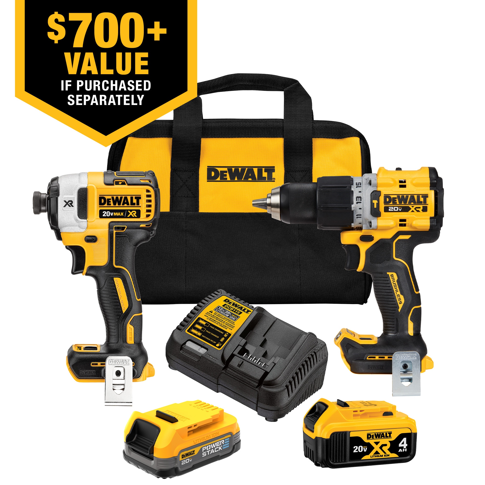 Kit de Impacto DEWALT 20V MAX XR HD con 2 Baterías, Cargador y Bolsa de Herramientas DCK249E1M1