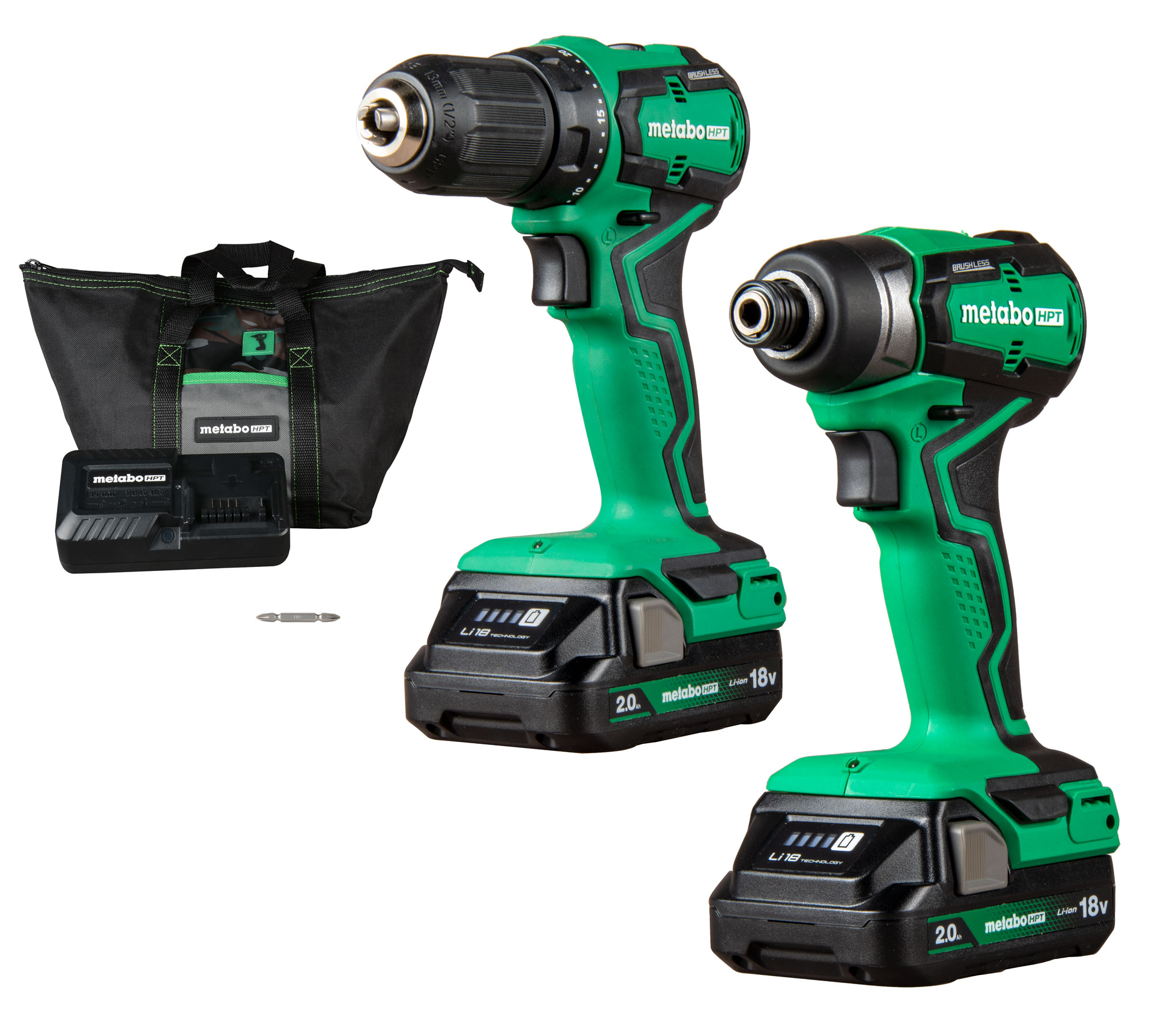 Kit Combo de Herramientas Eléctricas sin Escobillas Metabo HPT de 18 Voltios con Estuche Blando (Incluye 2 Baterías y Cargador) KC18DDXSM