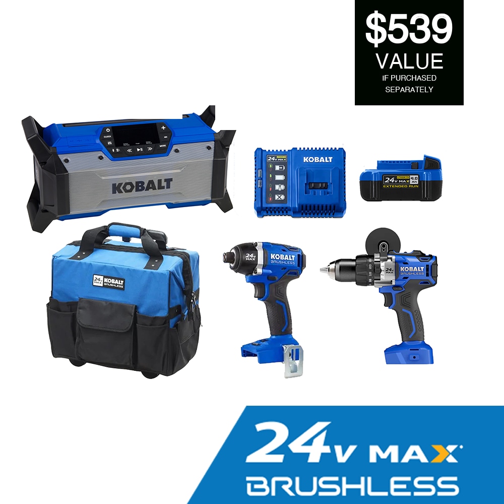Kit de combinación de 3 herramientas eléctricas sin escobillas de 24 voltios de Kobalt con estuche rodante suave (1 batería incluida y cargador incluido) KLC 3524A-03