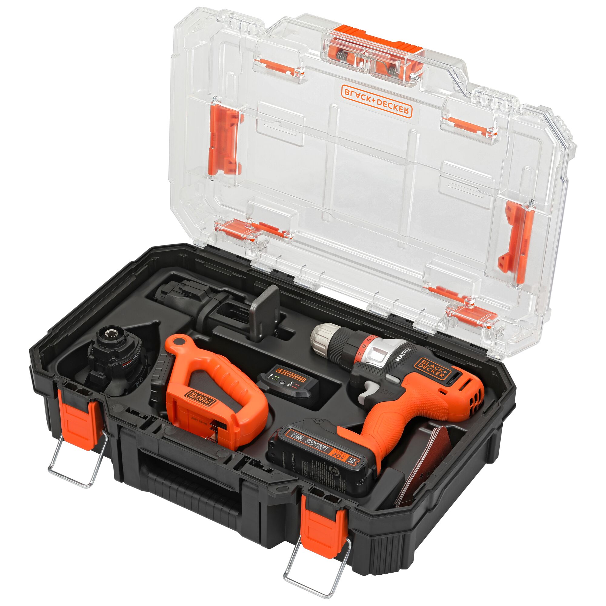 Kit combo de 4 herramientas eléctricas BLACK+DECKER de 20 voltios Max con estuche resistente (1 batería incluida y cargador incluido) BDCDMT1204KITC1