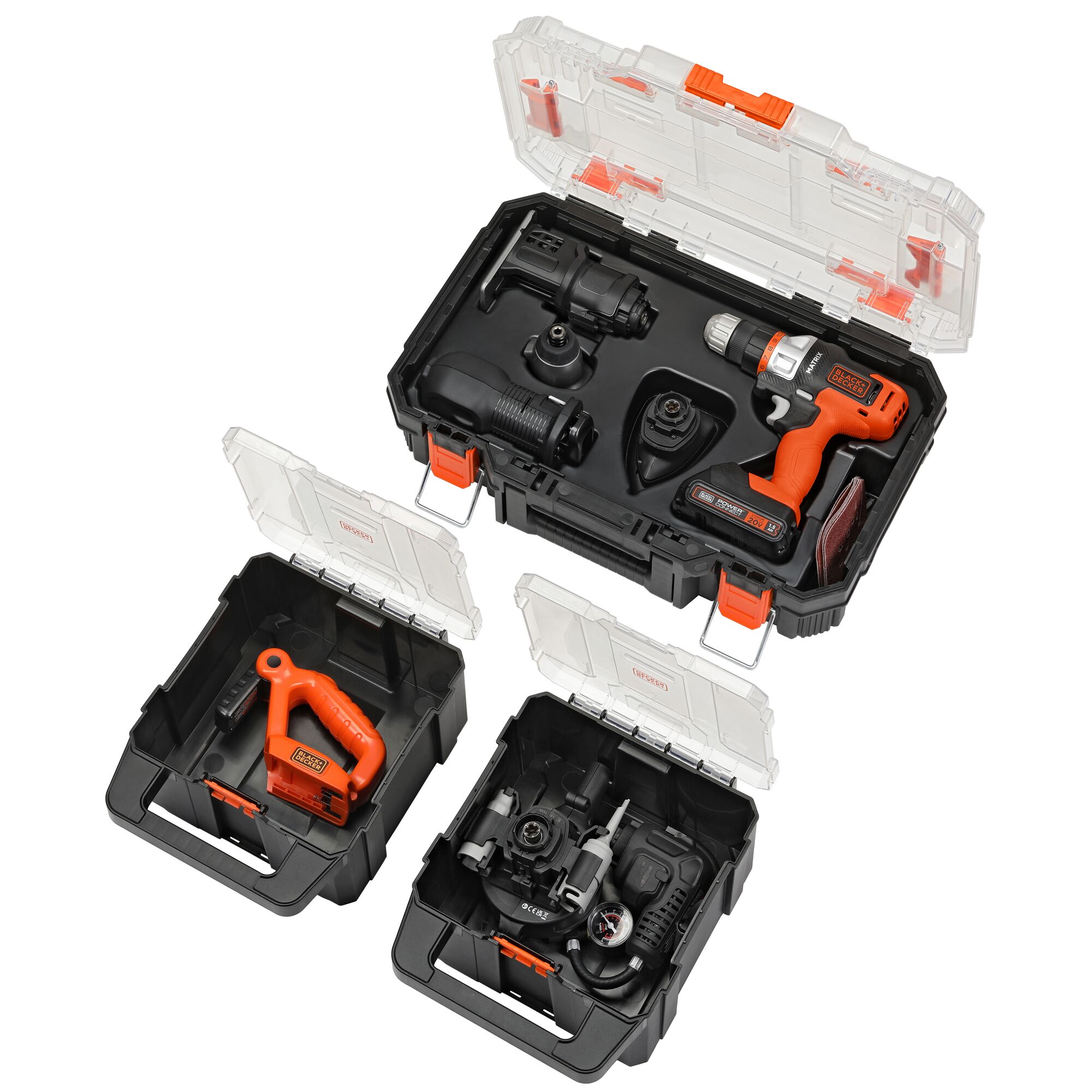 Kit Combo de Herramientas Eléctricas BLACK+DECKER de 20 voltios Max con 8 herramientas y estuche resistente (Incluye 1 batería y cargador) BDCDMT1208KITC1