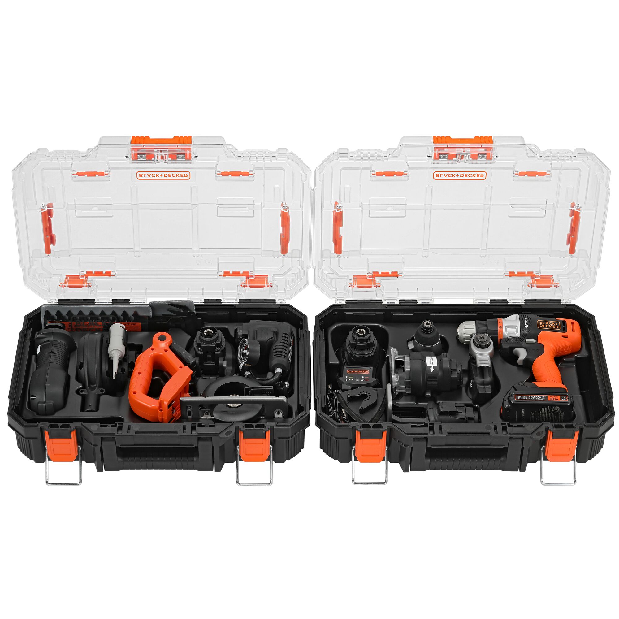 Kit de herramientas eléctricas BLACK+DECKER MATRIX de 20 voltios con 12 herramientas en estuche rígido (Incluye 1 batería y cargador)