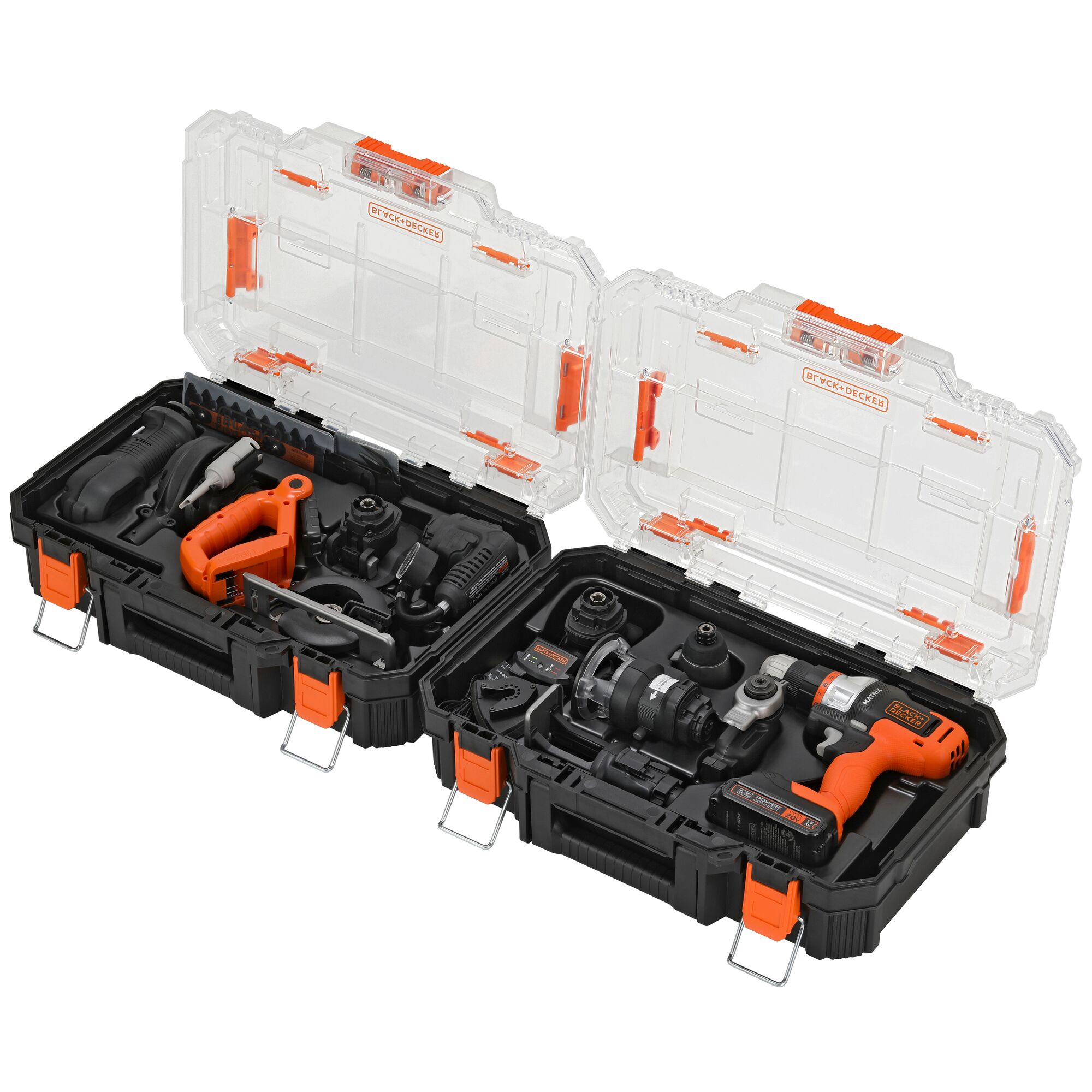 Kit de herramientas eléctricas BLACK+DECKER MATRIX de 20 voltios con 12 herramientas en estuche rígido (Incluye 1 batería y cargador)