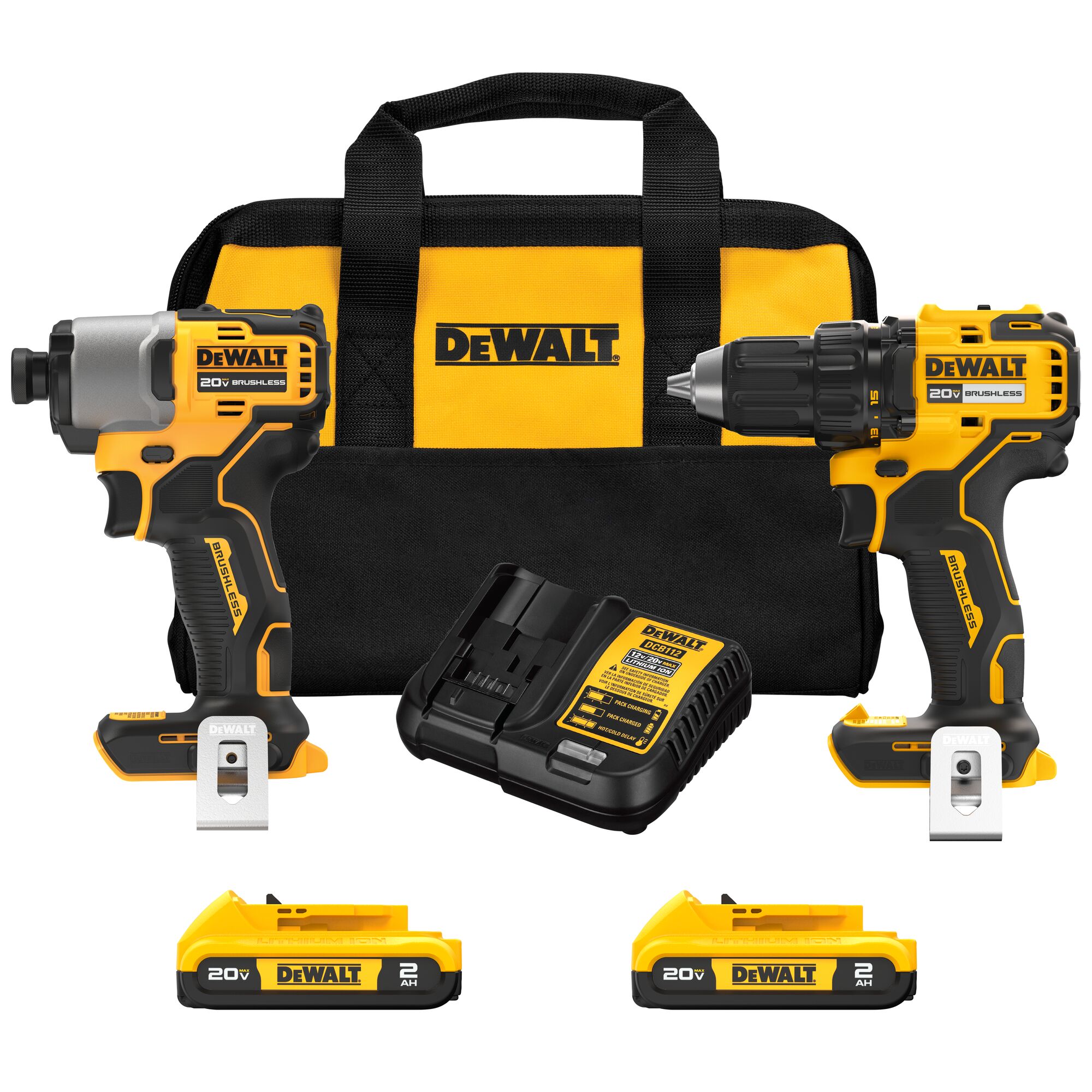 Juego de Combo de 2 Herramientas Inalámbricas sin Escobillas DEWALT 20V MAX con Estuche Blando (2 Baterías y Cargador Incluido) DCK227D2