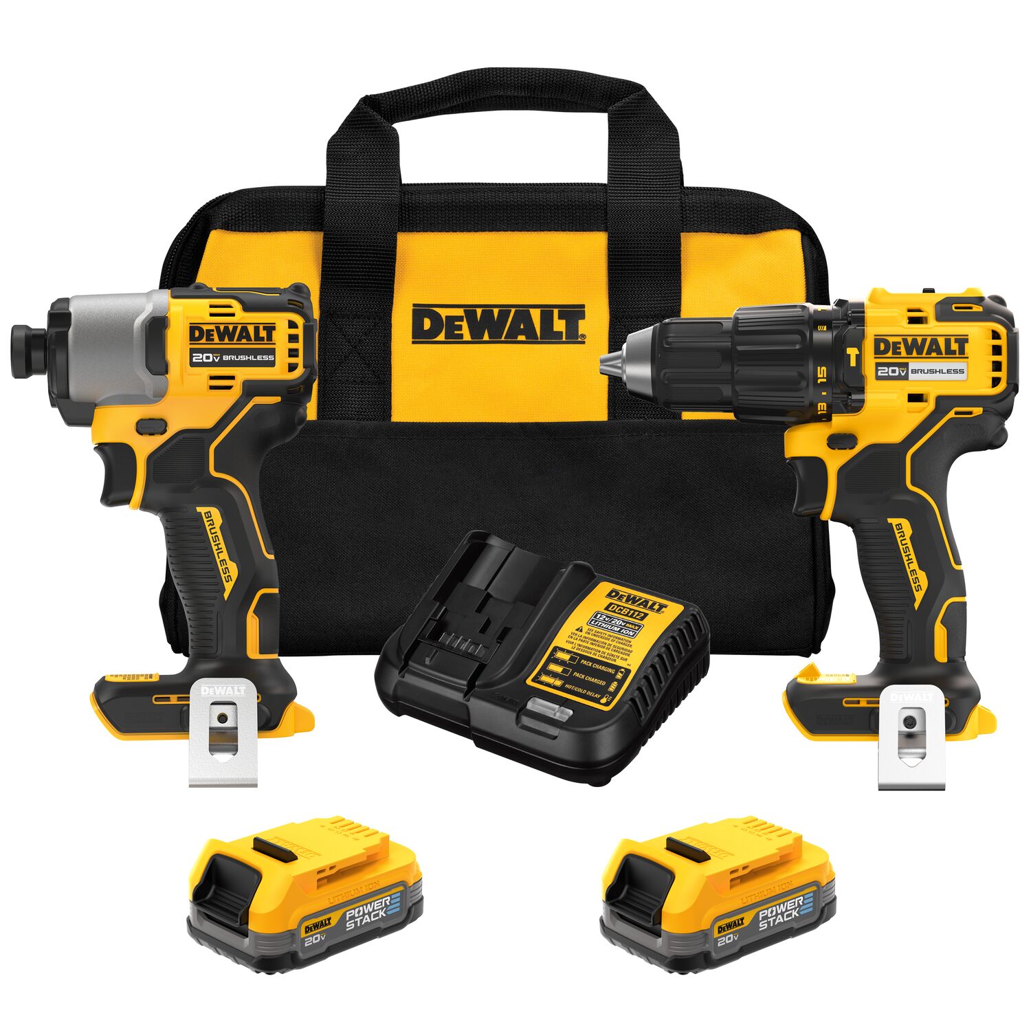 Kit Combo de Taladro Percutor sin Escobillas DEWALT 20V MAX de 2 Herramientas con Estuche Blando (2 Baterías y Cargador Incluidos) DCK228E2