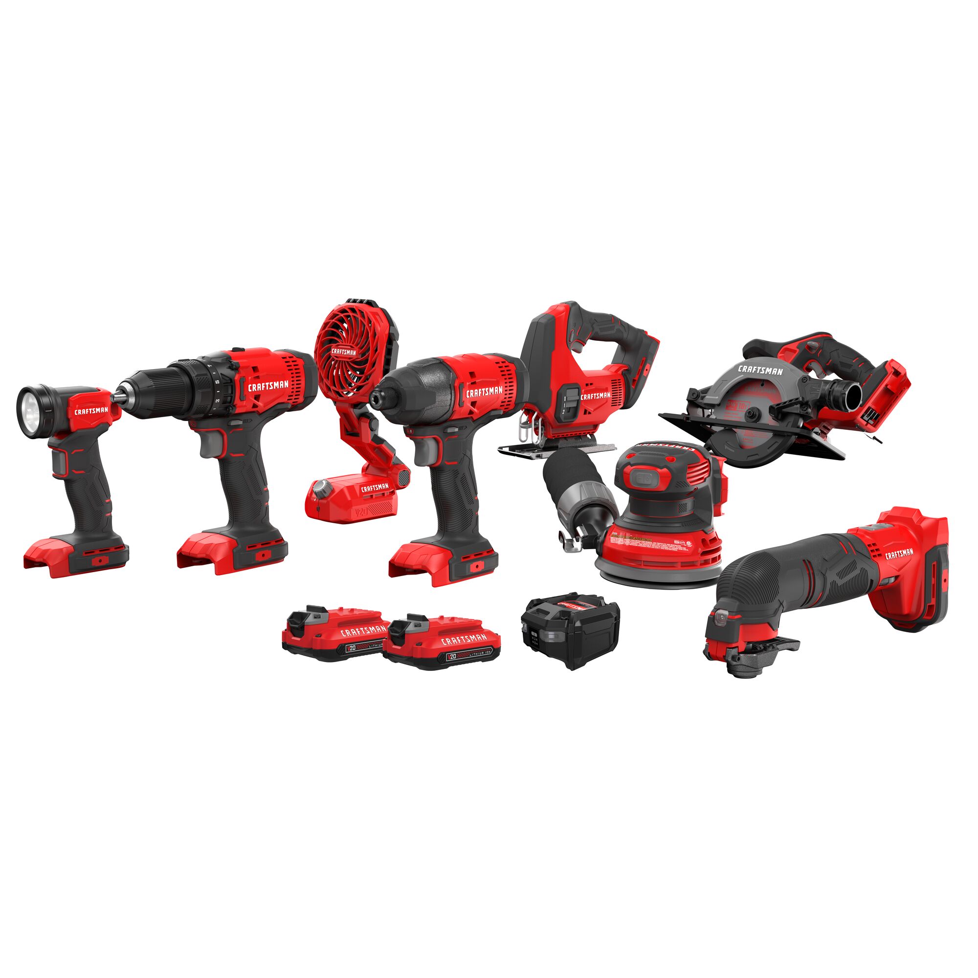 Kit de herramientas eléctricas CRAFTSMAN V20 de 20 voltios máximo con 8 herramientas y estuche suave (incluye 2 baterías y cargador) CMCK802C2