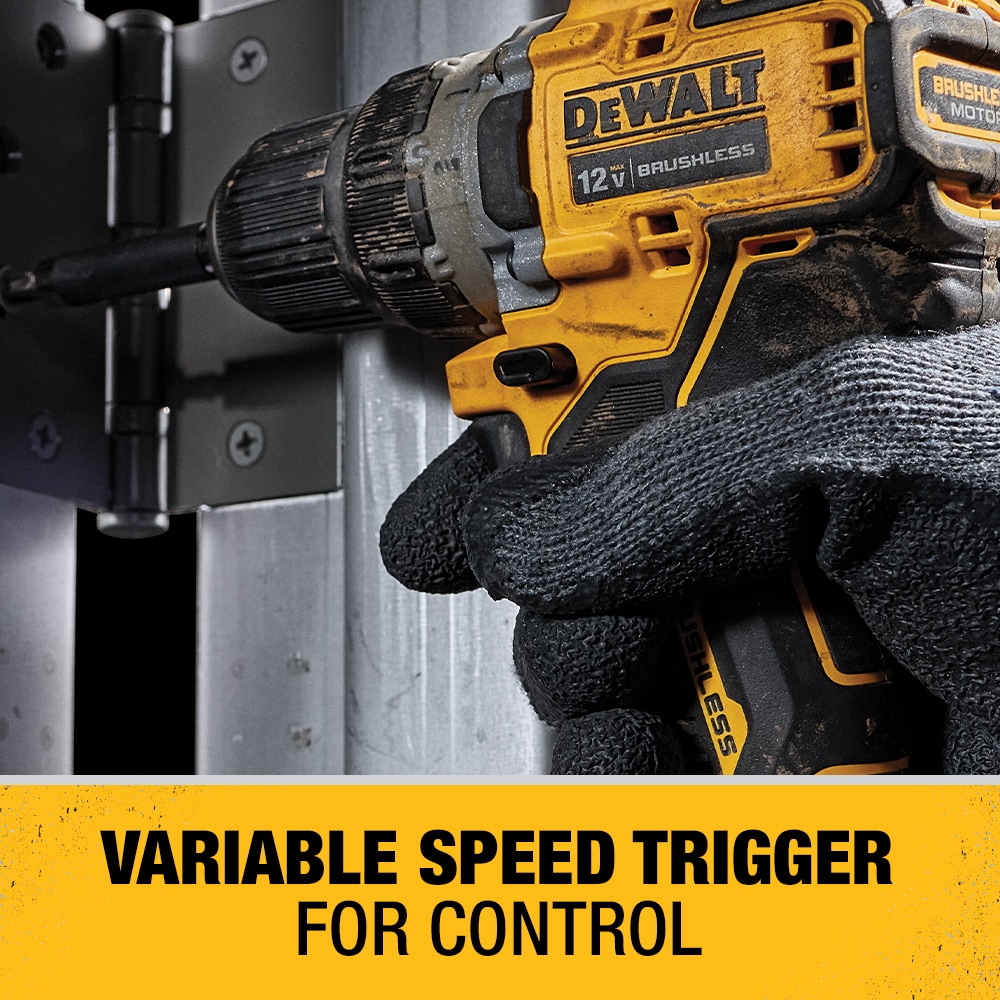 Taladro Inalámbrico sin Escobillas DeWalt XTREME de 12 voltios y 3/8 pulgadas sin Llave (2 Baterías y Bolsa Suave Incluidas) DCD701F2