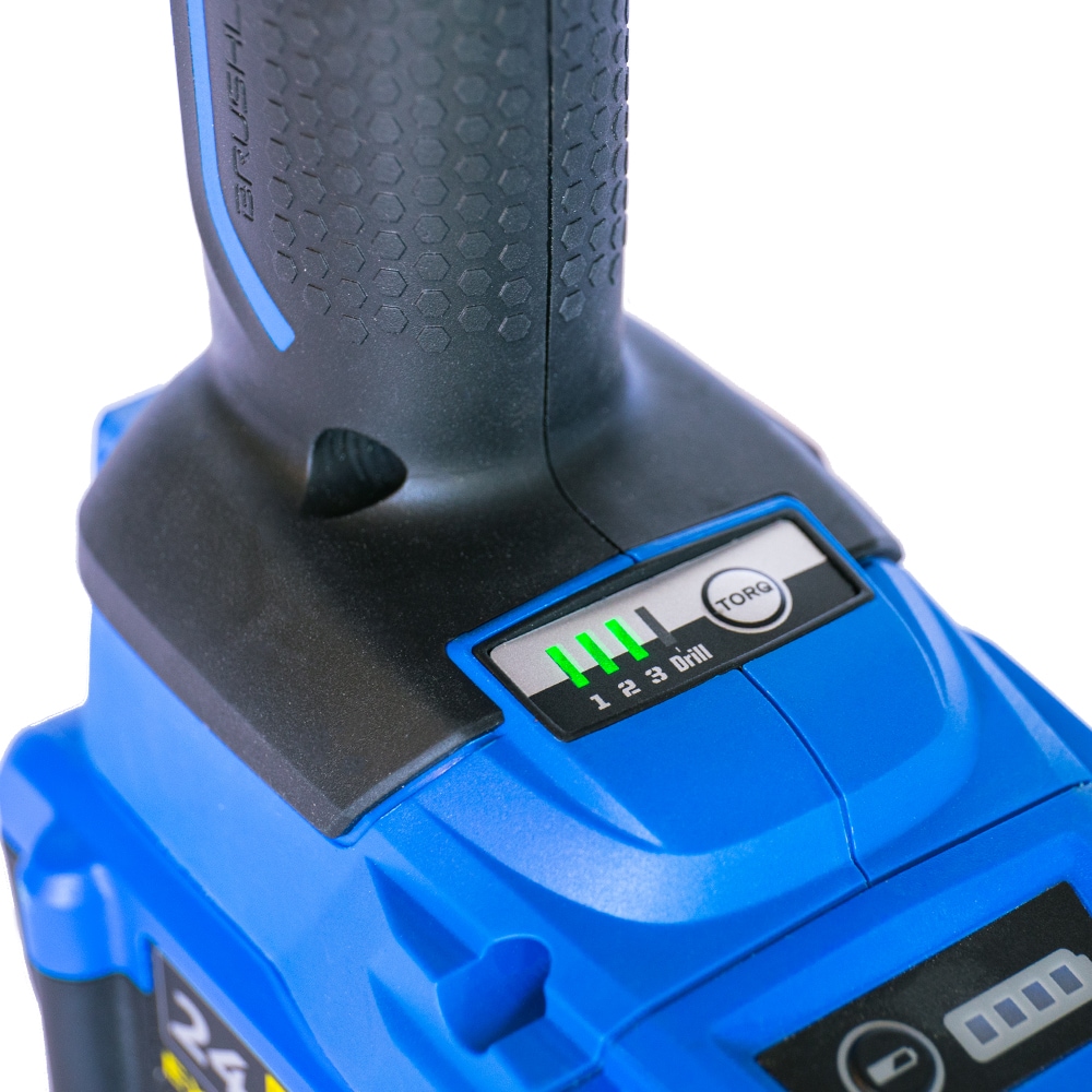 Taladro inalámbrico Kobalt de ángulo recto sin escobillas de 24 voltios y 3/8 pulgadas con llave (KRAD 1224B-03)