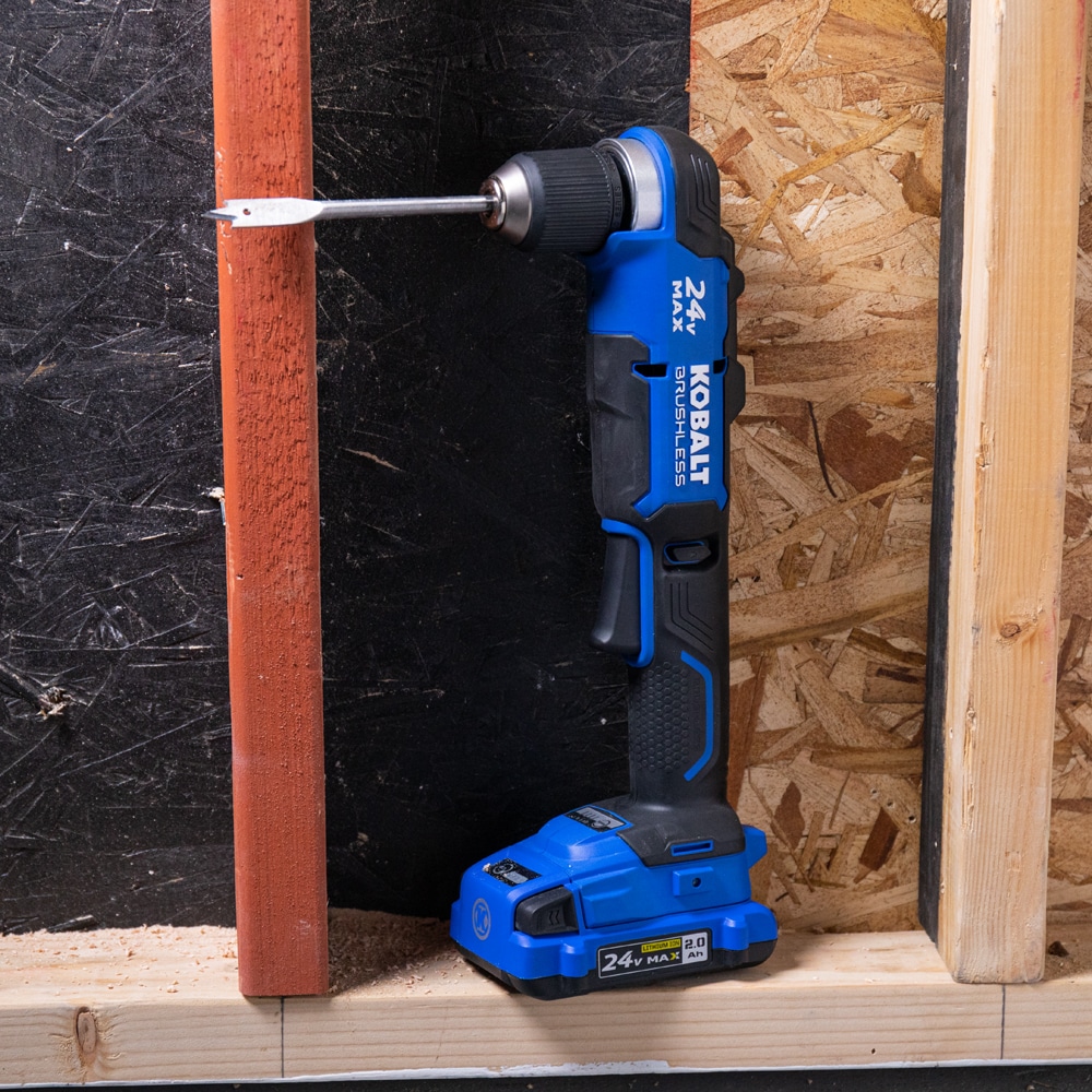 Taladro inalámbrico Kobalt de ángulo recto sin escobillas de 24 voltios y 3/8 pulgadas con llave (KRAD 1224B-03)