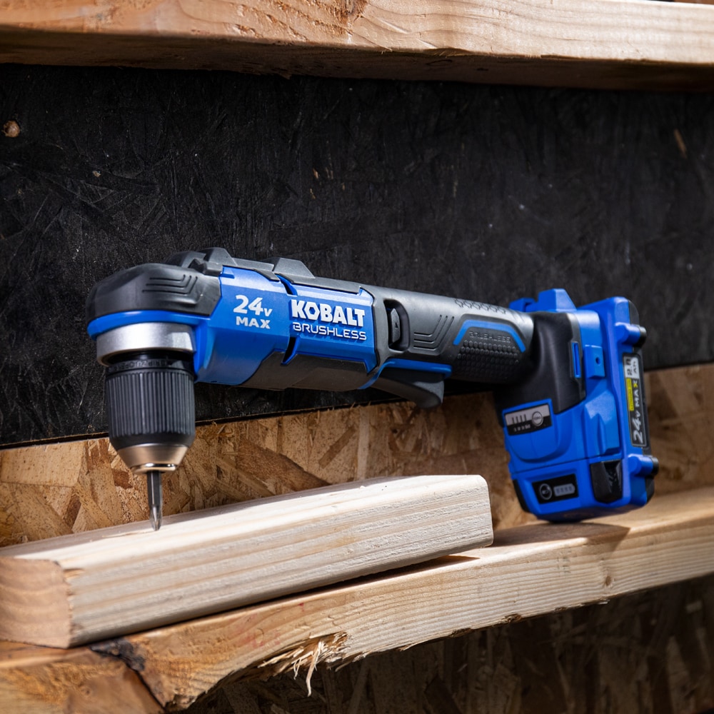 Taladro inalámbrico Kobalt de ángulo recto sin escobillas de 24 voltios y 3/8 pulgadas con llave (KRAD 1224B-03)