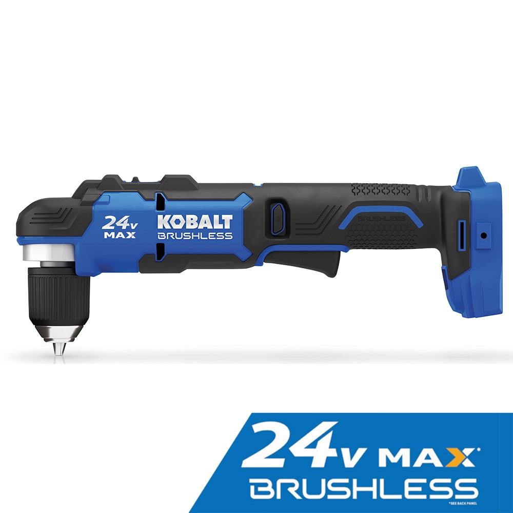 Taladro inalámbrico Kobalt de ángulo recto sin escobillas de 24 voltios y 3/8 pulgadas con llave (KRAD 1224B-03)