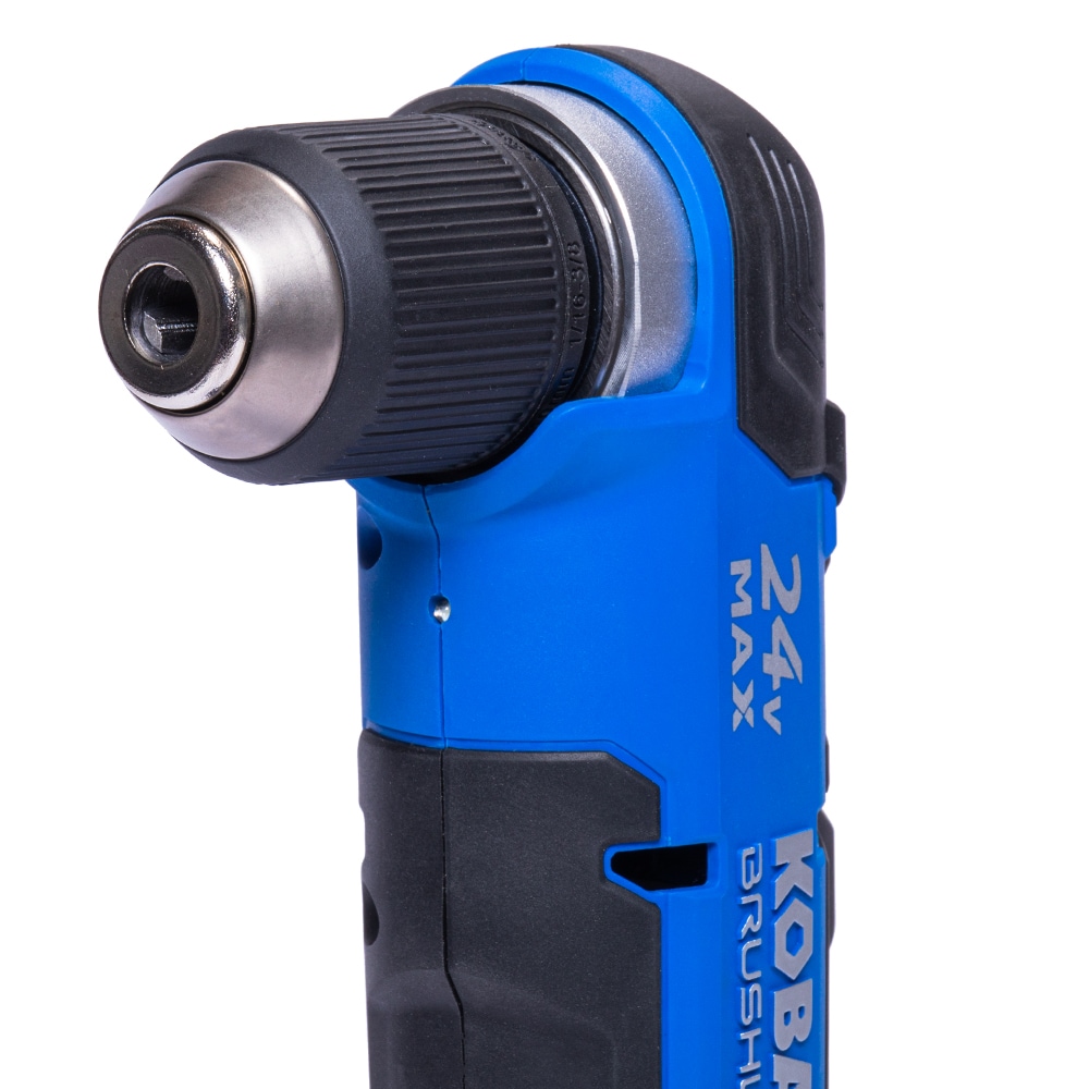 Taladro inalámbrico Kobalt de ángulo recto sin escobillas de 24 voltios y 3/8 pulgadas con llave (KRAD 1224B-03)