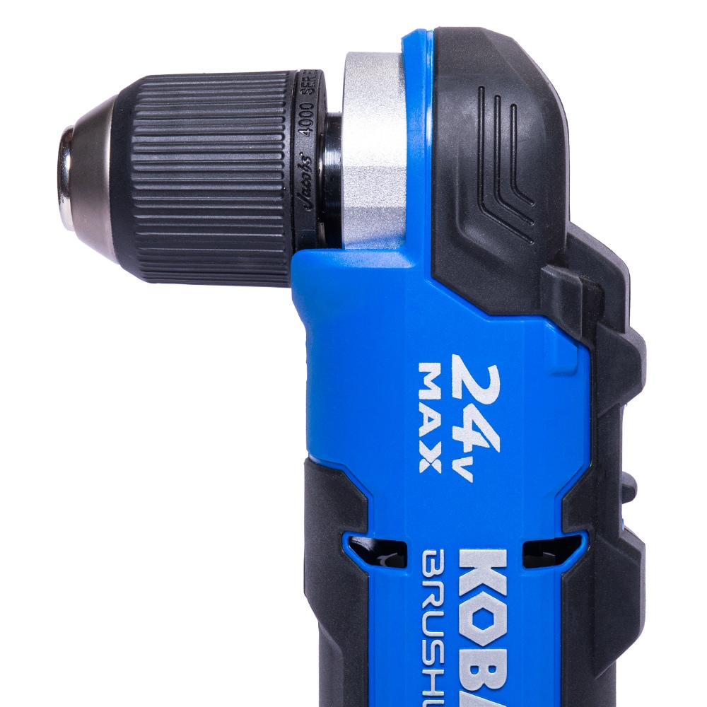 Taladro inalámbrico Kobalt de ángulo recto sin escobillas de 24 voltios y 3/8 pulgadas con llave (KRAD 1224B-03)