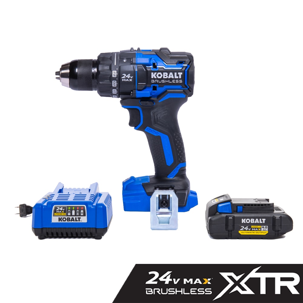 Taladro inalámbrico sin escobillas Keyless de 1/2 pulgadas de Kobalt XTR de 24 voltios (Estuche duro incluido) KXDD 1424A-03
