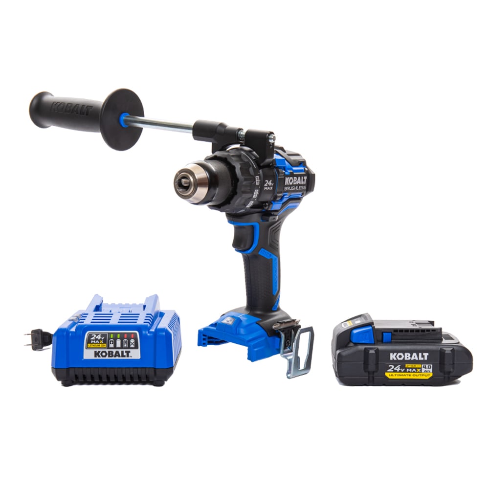 Taladro inalámbrico sin escobillas Keyless de 1/2 pulgadas de Kobalt XTR de 24 voltios (Estuche duro incluido) KXDD 1424A-03