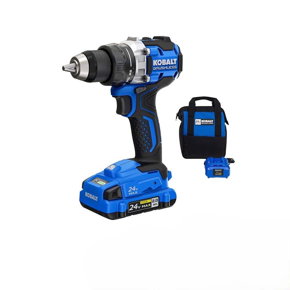 Taladro inalámbrico sin escobillas Kobalt de 24 voltios y 1/2 pulgada (Incluye bolso suave) KDD 2024A-03