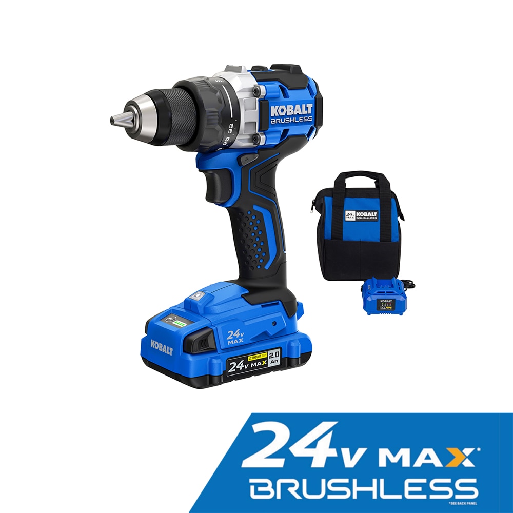 Taladro inalámbrico sin escobillas Kobalt de 24 voltios y 1/2 pulgada (Incluye bolso suave) KDD 2024A-03