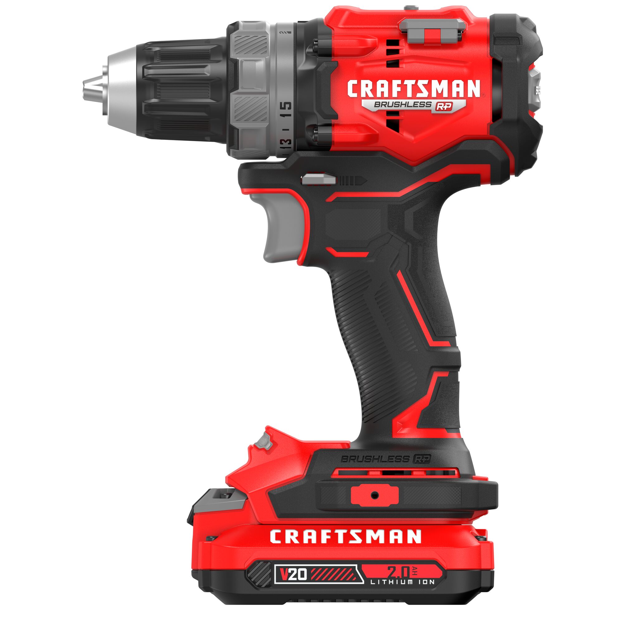 

Taladro inalámbrico sin escobillas Craftsman V20 RP de 20 voltios máx. de 1/2 pulgadas sin llave (incluye 2 baterías y bolsa suave) CMCD725D2
