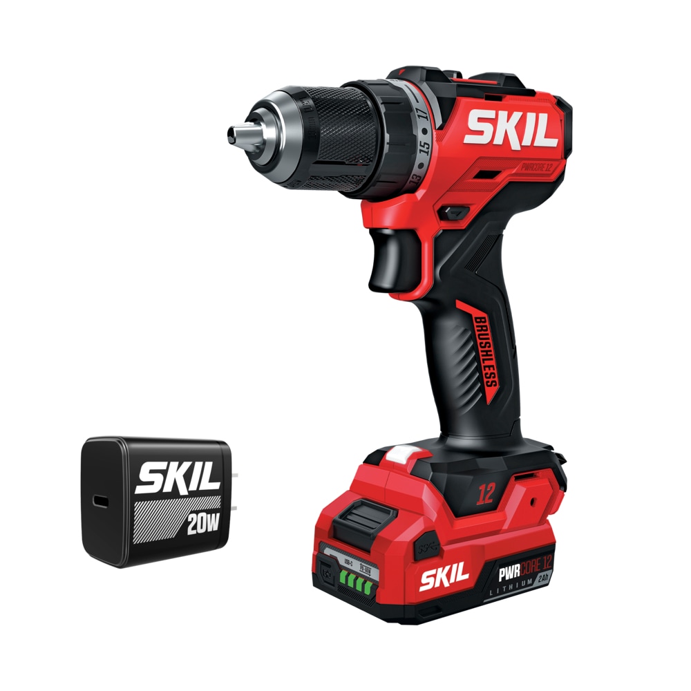 Taladro inalámbrico sin escobillas SKIL PWR CORE 12 de 12 voltios y porta brocas sin llave de 1/2 pulgadas (DL6290A-11)