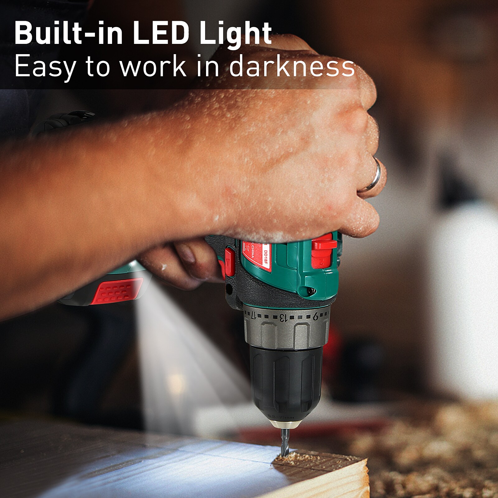 taladro inalámbrico HYCHIKA 20V, juego de taladro con 310 in-lbs de torque, embrague de 21+1, 2 velocidades variables y LED incorporado para perforar madera, metal y plástico, taladro inalámbrico de ángulo recto de 3/8 de pulgada sin llave de 20 voltios máximo (Incluido estuche suave) E0005US