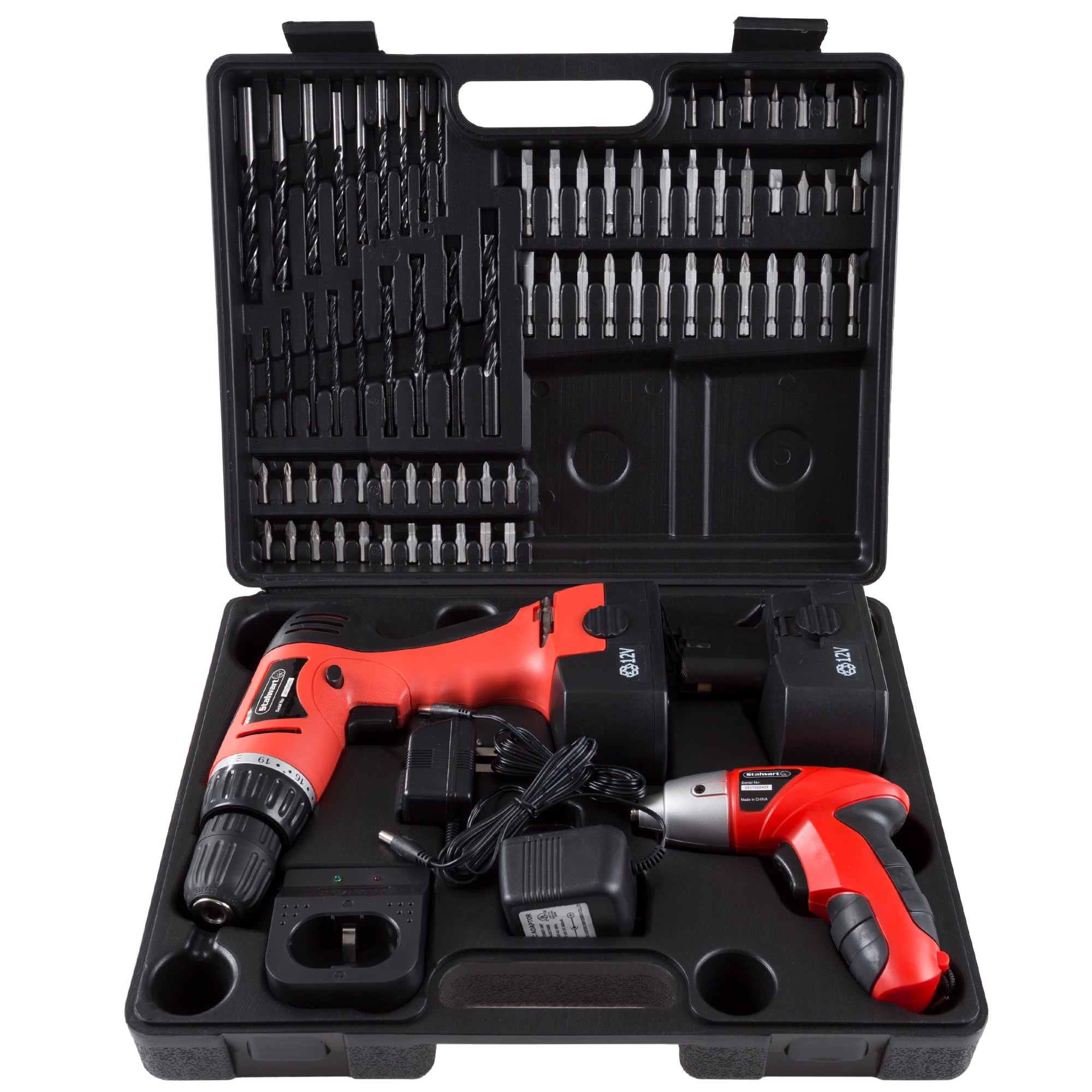 Juego de taladro Stalwart de 12 voltios sin llave de 1/4 pulgadas (Incluye estuche resistente) 75-10601