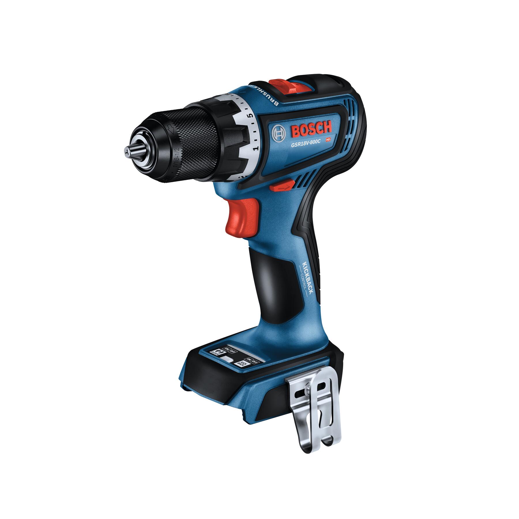 Taladro inalámbrico sin escobillas de 18 voltios y 1/2 pulgadas, listo para conectarse, marca Bosch (GSR18V-800CN)