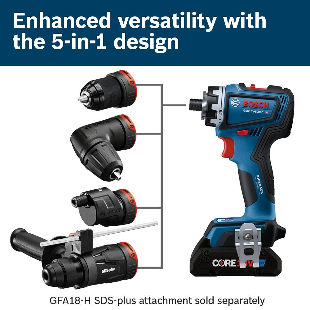  Taladro inalámbrico angular sin escobillas de 18 voltios 1/2 pulgadas, listo para conectarse de Bosch (Incluye 2 baterías y estuche suave) GSR18V-800FCB24