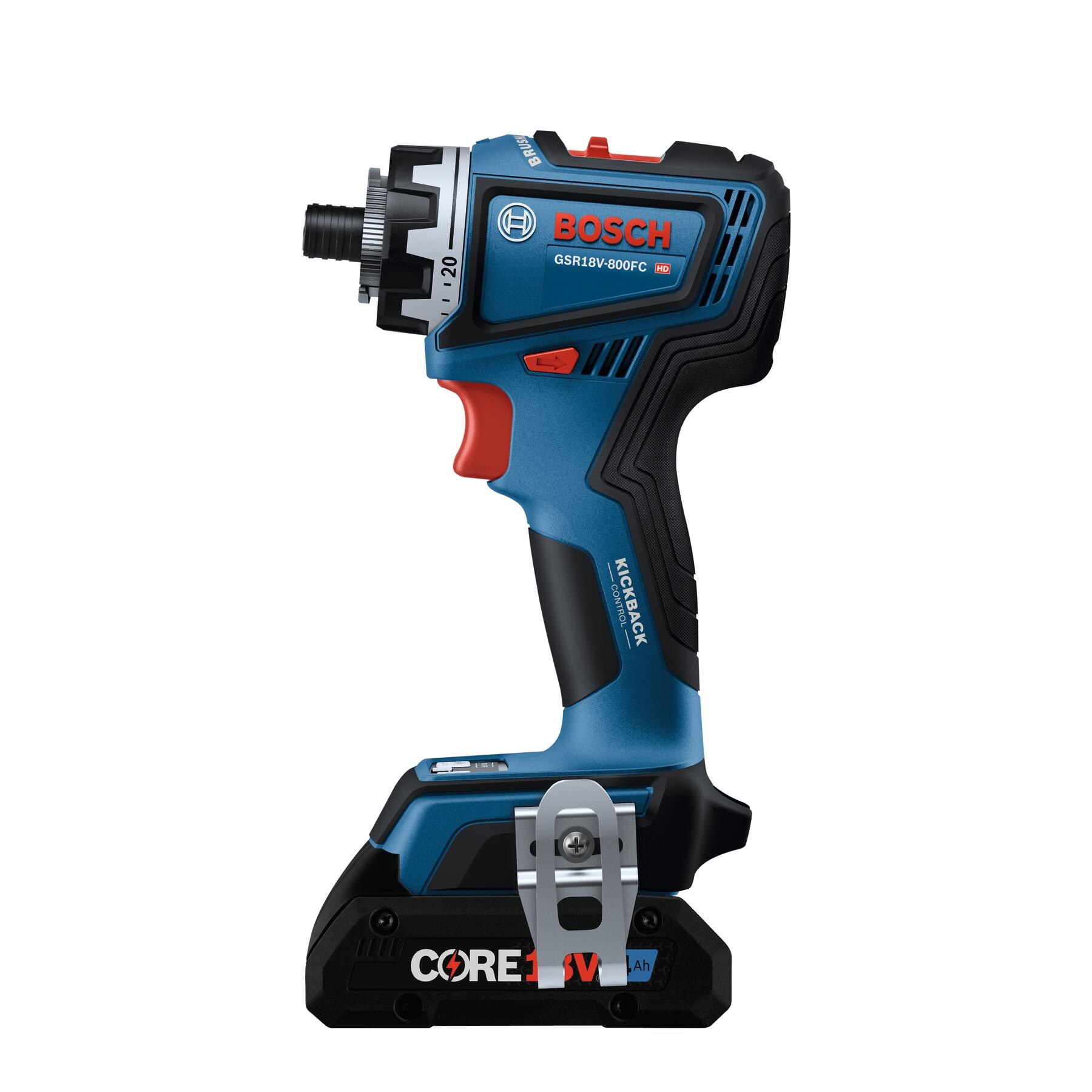  Taladro inalámbrico angular sin escobillas de 18 voltios 1/2 pulgadas, listo para conectarse de Bosch (Incluye 2 baterías y estuche suave) GSR18V-800FCB24