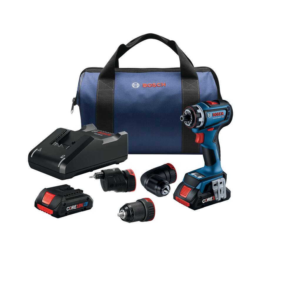  Taladro inalámbrico angular sin escobillas de 18 voltios 1/2 pulgadas, listo para conectarse de Bosch (Incluye 2 baterías y estuche suave) GSR18V-800FCB24