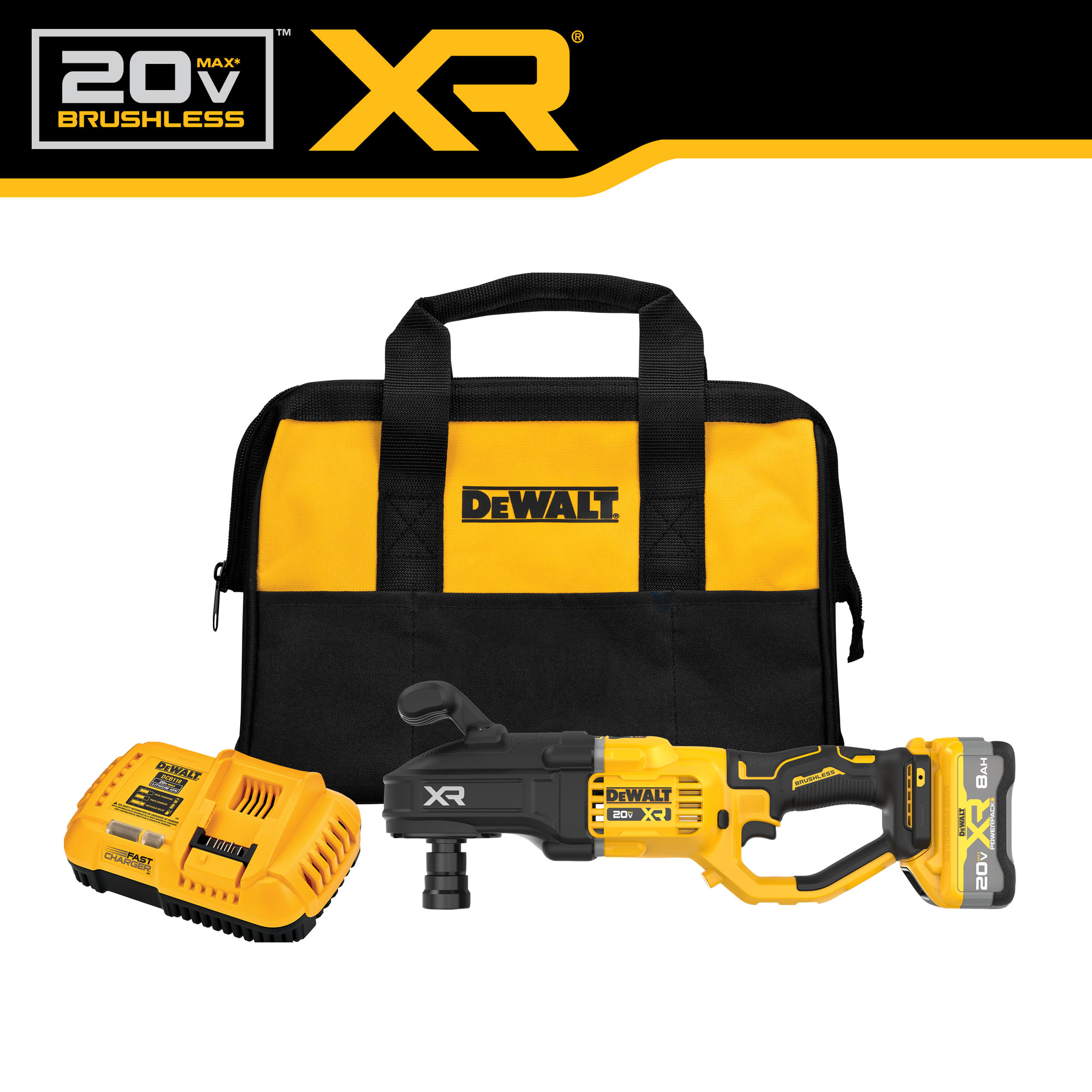 Taladro inalámbrico sin escobillas DEWALT XR de 20 voltios máximo con llave de 7/16 pulgadas (bolsa suave incluida) DCD447WW1