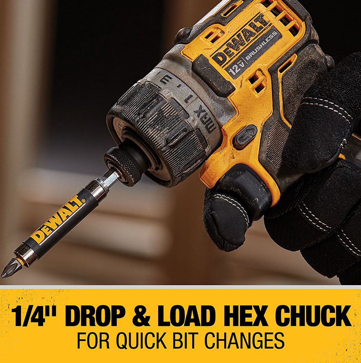 Destornillador inalámbrico DEWALT XTREME 12 voltios Max Brushless de 1/4 pulgadas (Batería y Cargador no incluidos) DCF601B