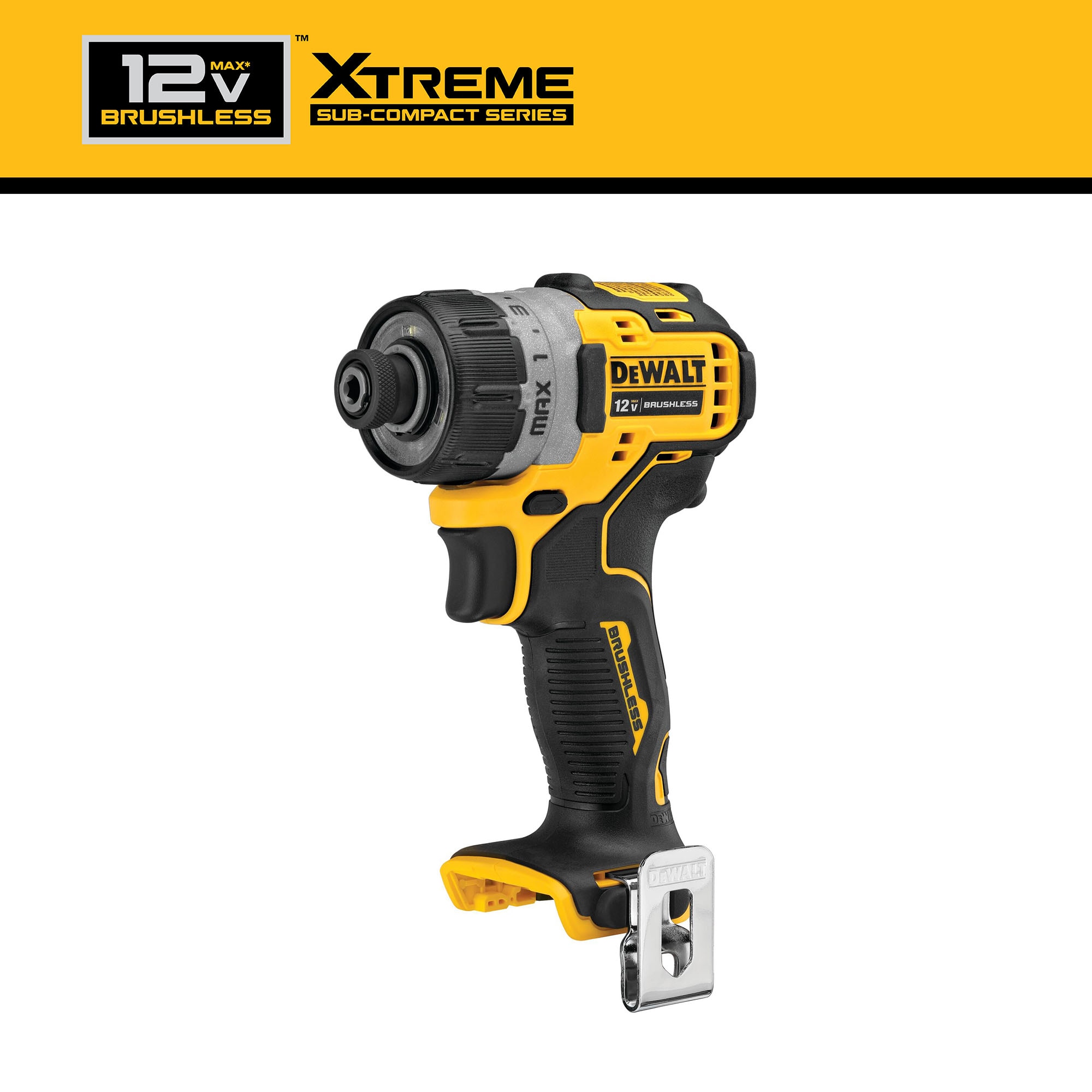 Destornillador inalámbrico DEWALT XTREME 12 voltios Max Brushless de 1/4 pulgadas (Batería y Cargador no incluidos) DCF601B