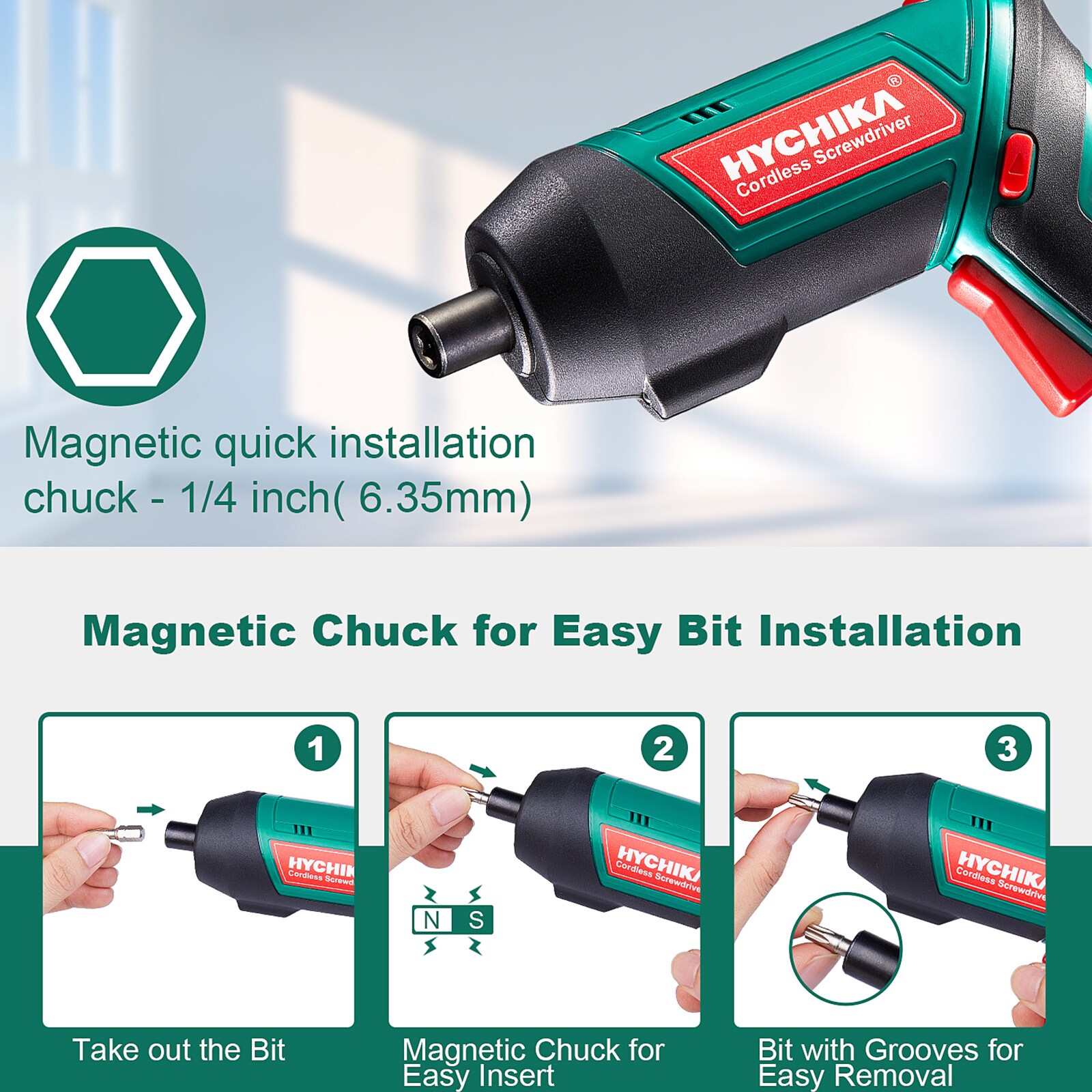 Atornillador inalámbrico HYCHIKA de 3.6 voltios y 1/4 pulgadas (Batería y cargador incluidos) E0024US