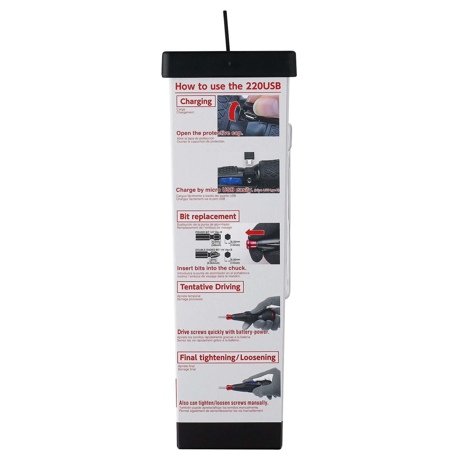 Destornillador inalámbrico VESSEL de 3.6 voltios 3/16 pulgadas (batería y cargador incluidos) 220USB1U