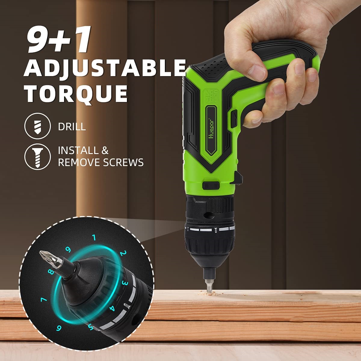 Atornillador inalámbrico Huepar CS04 de 4 voltios y 1/4 de pulgada (Batería y cargador incluidos)