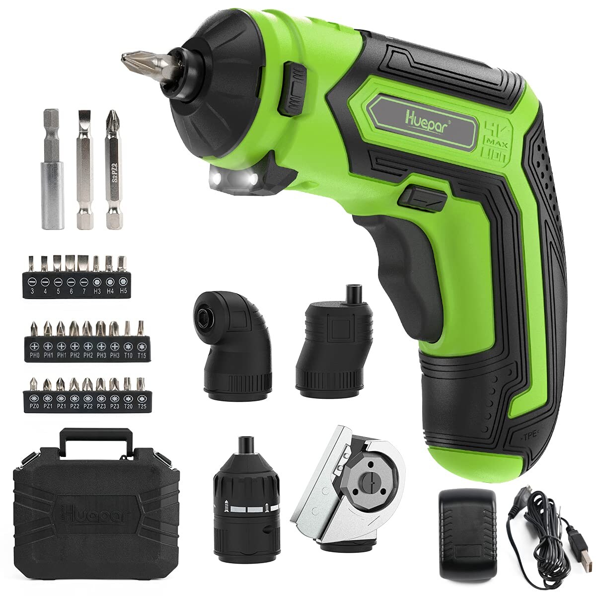 Atornillador inalámbrico Huepar CS04 de 4 voltios y 1/4 de pulgada (Batería y cargador incluidos)