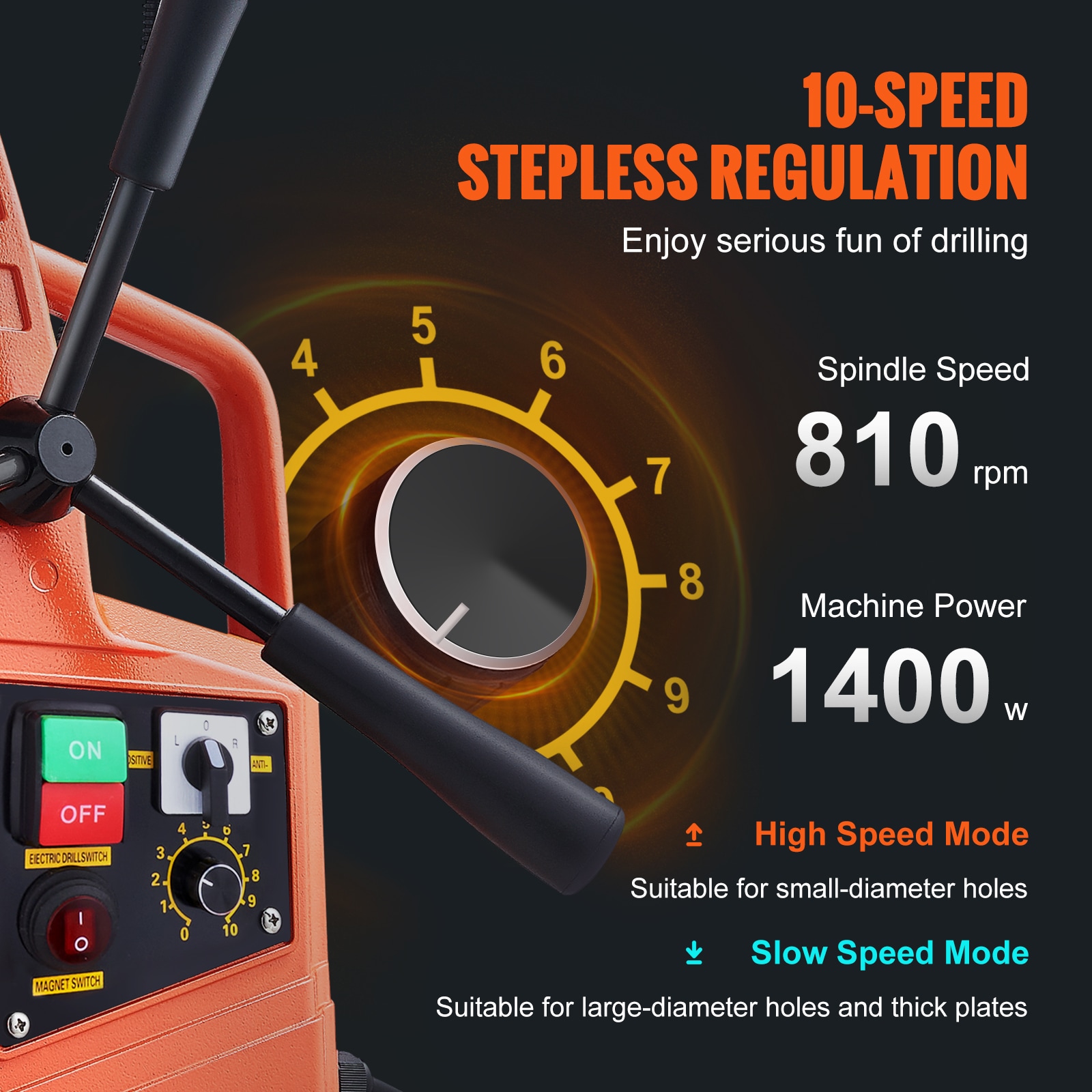 Taladro magnético de velocidad variable 1450W 12800N VEVOR - Prensa de banco de perforación CLZTJJTM650MMO9QZV1