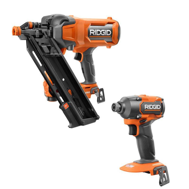 Clavadora para armado sin escobillas de 18V RIDGID de 30° y 3-1/2 pulgadas con controlador de impacto sin escobillas de 3 velocidades de 1/4 de pulgada (solo herramientas) - R09895B-R862311B