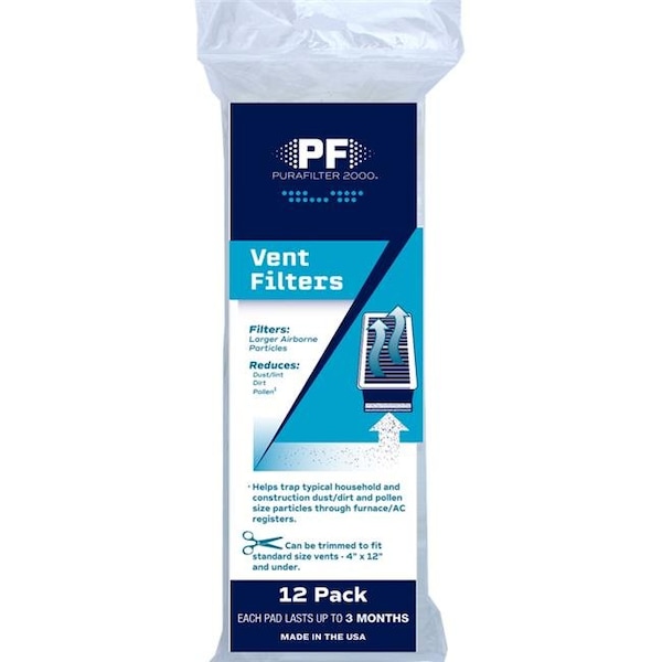 Protect Plus Industries Llc Protect Plus 6029520 12 x 4 in. Purafilter 2000 Rectangular Vent Filter - Pack of 12 - 6029520