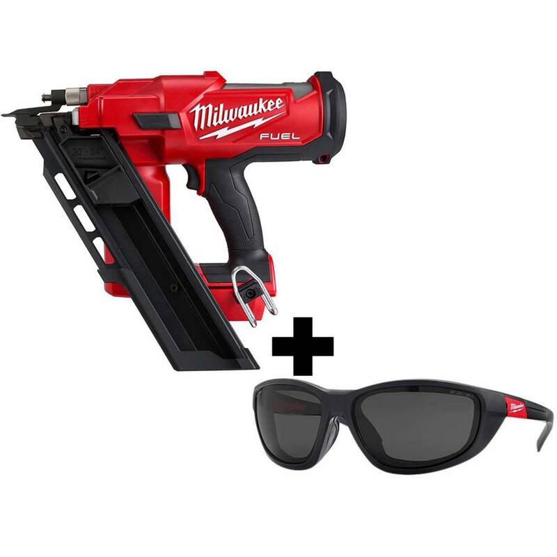 Clavadora de armazón sin escobillas Milwaukee M18 FUEL de 18 voltios y 30 grados con lentes de seguridad polarizados y tintados con empaque - 2745-20-48-73-2045.