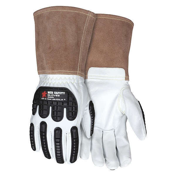 Guantes de cuero Mcr Safety, Nivel de corte A4, Blanco / Blanco / Café, L - 48406KL
