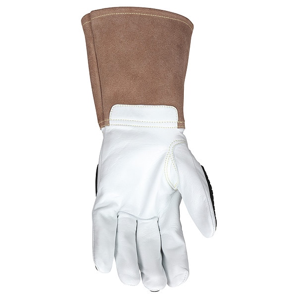 Guantes de cuero Mcr Safety, Nivel de corte A4, Blanco / Blanco / Café, L - 48406KL